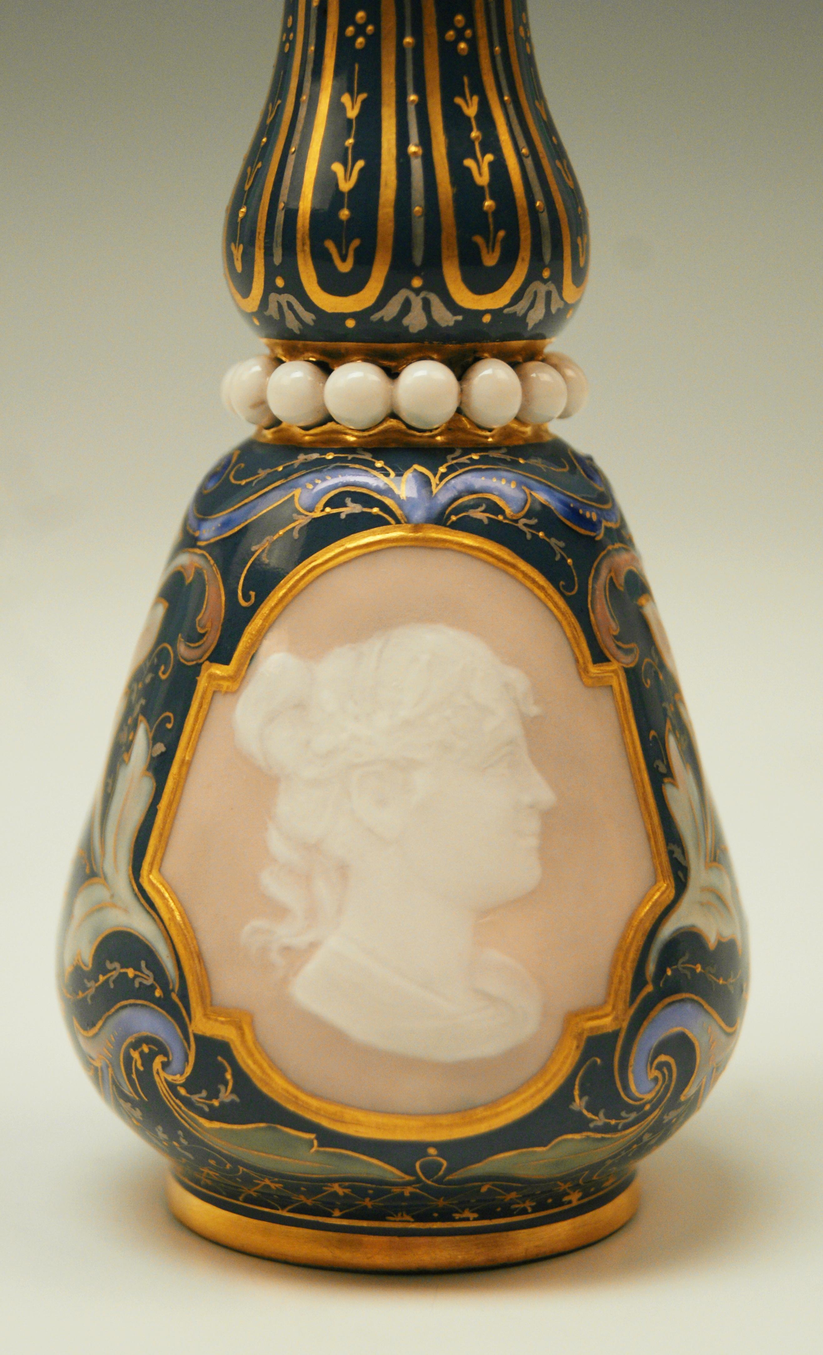 Painted Meissen Pâte-Sur-Pâte Vase Two Panels of Female Face in Profile View Made