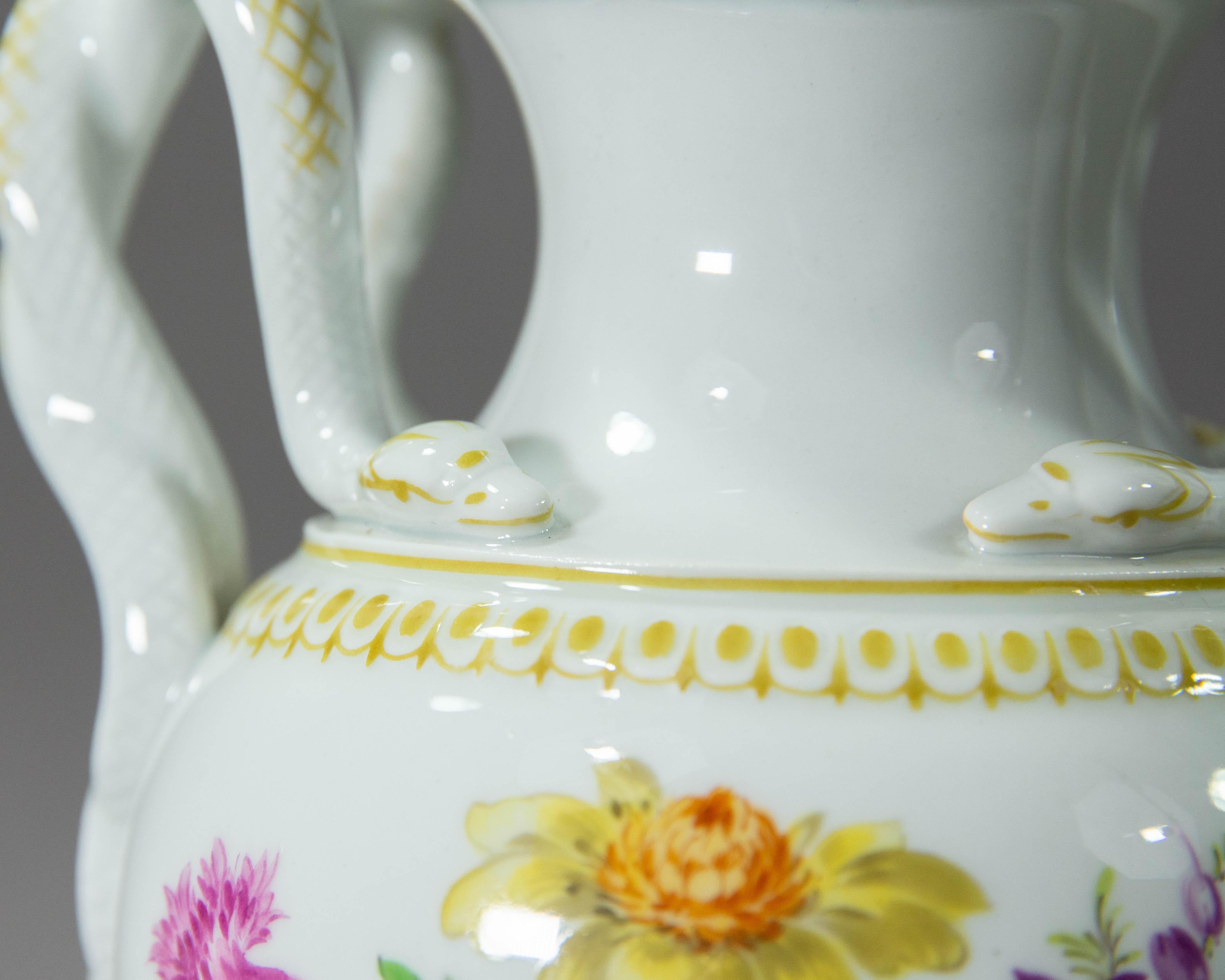 German Meissen, Pfeiffer Period Snake Handled Vase Model E153 For Sale
