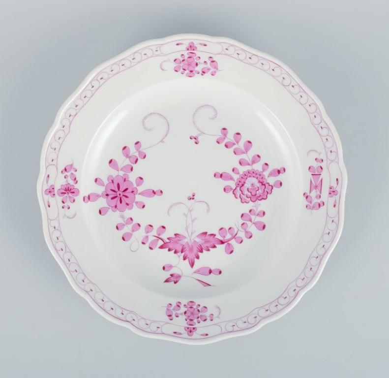 Hand-Painted Meissen, Pink Indian, a Set of Four Dinner Plates, Approx. 1900