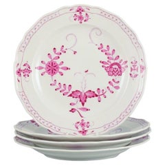 Meissen, Pink Indian, a Set of Four Dinner Plates, Approx. 1900