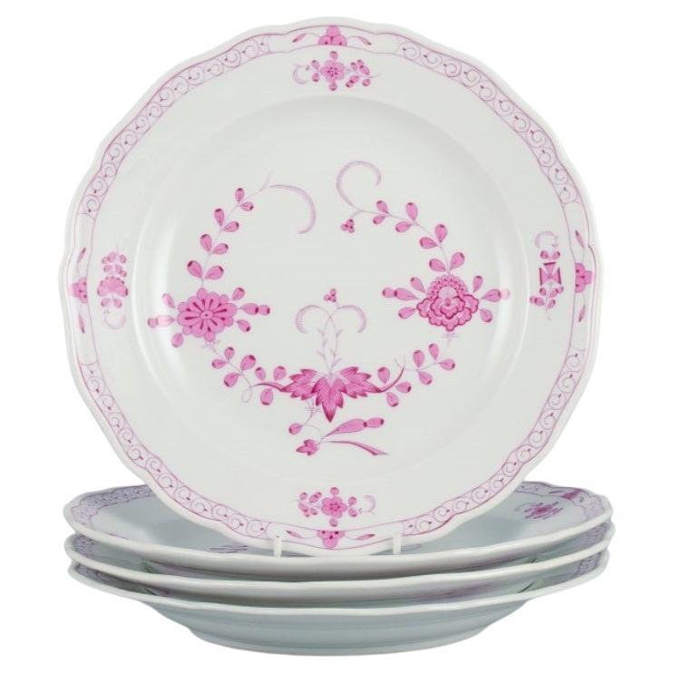 Meissen, Pink Indian, Four Dinner Plates in Porcelain, Approx. 1900 For Sale