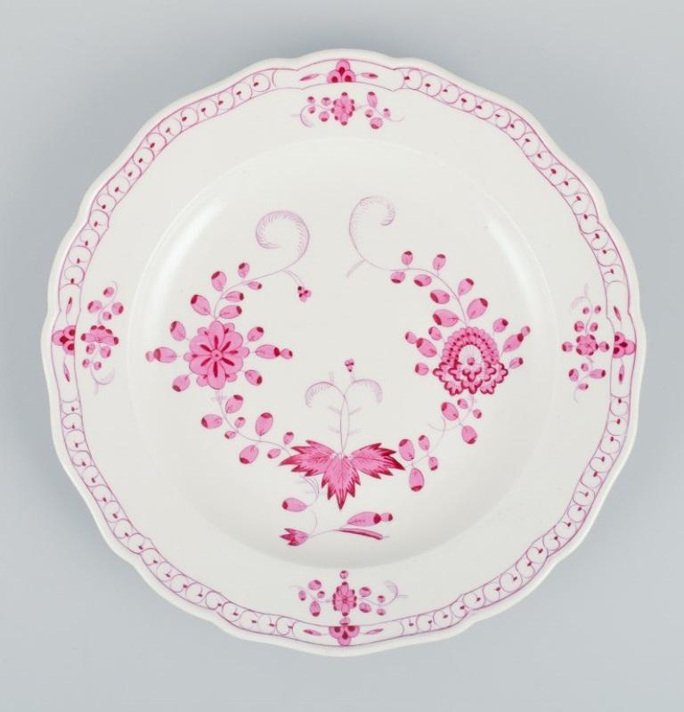 German Meissen, Pink Indian, Four Dinner Plates in Porcelain