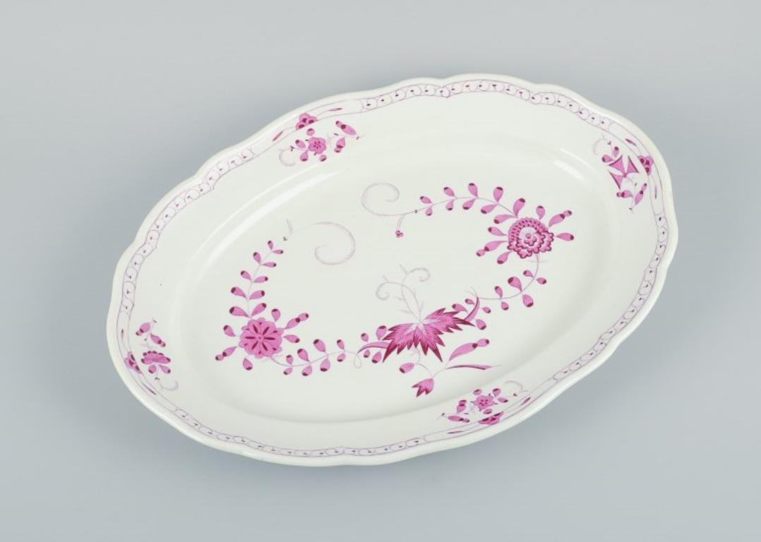 Hand-Painted Meissen, Pink Indian. Large Oval Serving Dish, Germany, Approx. 1900