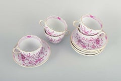 Meissen, “Pink Indian”. Porcelain tea set comprising five cups with saucers.