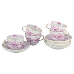 Meissen, “Pink Indian”. Porcelain tea set comprising five cups with saucers.