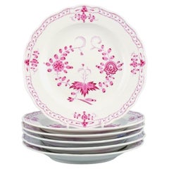 Meissen, Pink Indian, Set of Six Plates in Porcelain, Approx. 1900