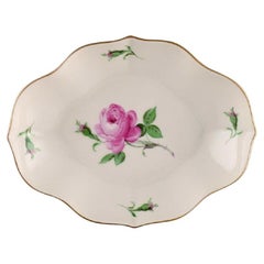 Antique Meissen Pink Rose Bowl in Hand-Painted Porcelain with Gold Edge, Early 20th C