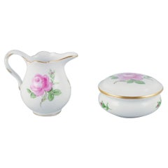 Meissen, "Pink Rose" porcelain sugar bowl and creamer, 1930s/40s