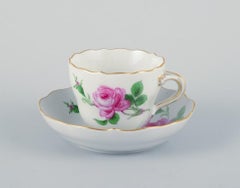 Meissen, "Pink Rose" set of four coffee cups with saucers, 1930s/40s