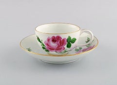 Meissen Pink Rose. Two teacups with saucers and two plates in porcelain.