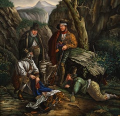 Meissen Plaque Depicting Four Royals Hunting in the Woods with a Dog and Rifles