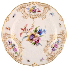 Meissen Plate in Hand Painted Porcelain with Flowers and Foliage in Relief