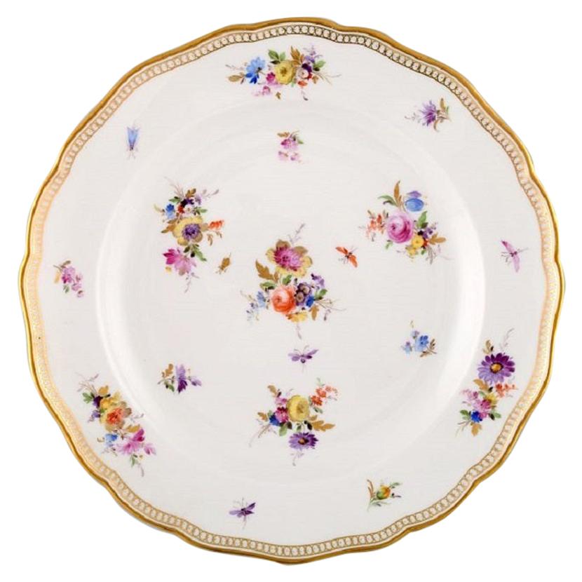 Meissen Plate in Hand Painted Porcelain with Flowers and Gold Edge