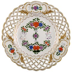 Meissen Plate in Openwork Porcelain with Hand Painted Flowers, 1920s