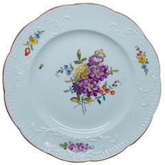 Antique Meissen Plate with 'New Spanish' Moulded Rim, Flowers, circa 1760