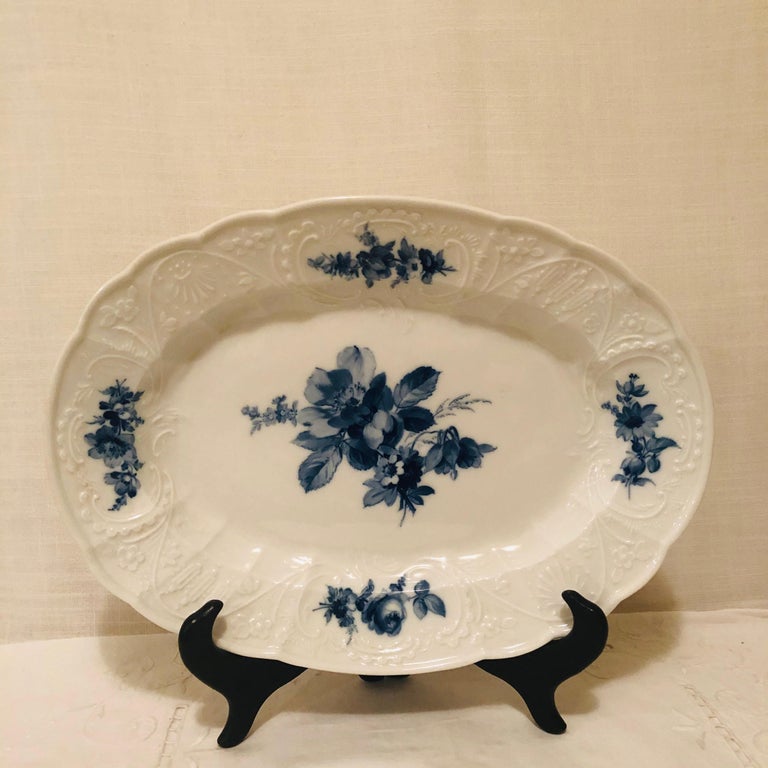 Meissen Platter with a Finely Painted Blue Bouquet of Flowers in the Center In Excellent Condition For Sale In Boston, MA