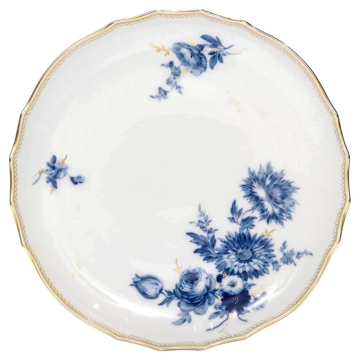 Fuente o plato festoneado de porcelana de Meissen de 11 pulgadas con decoración floral