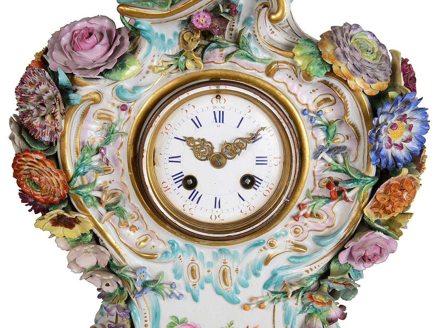 German Meissen porcelain 19th century mantle clock. For Sale