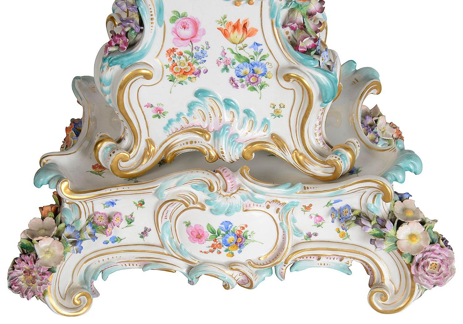 Hand-Painted Meissen porcelain 19th century mantle clock. For Sale