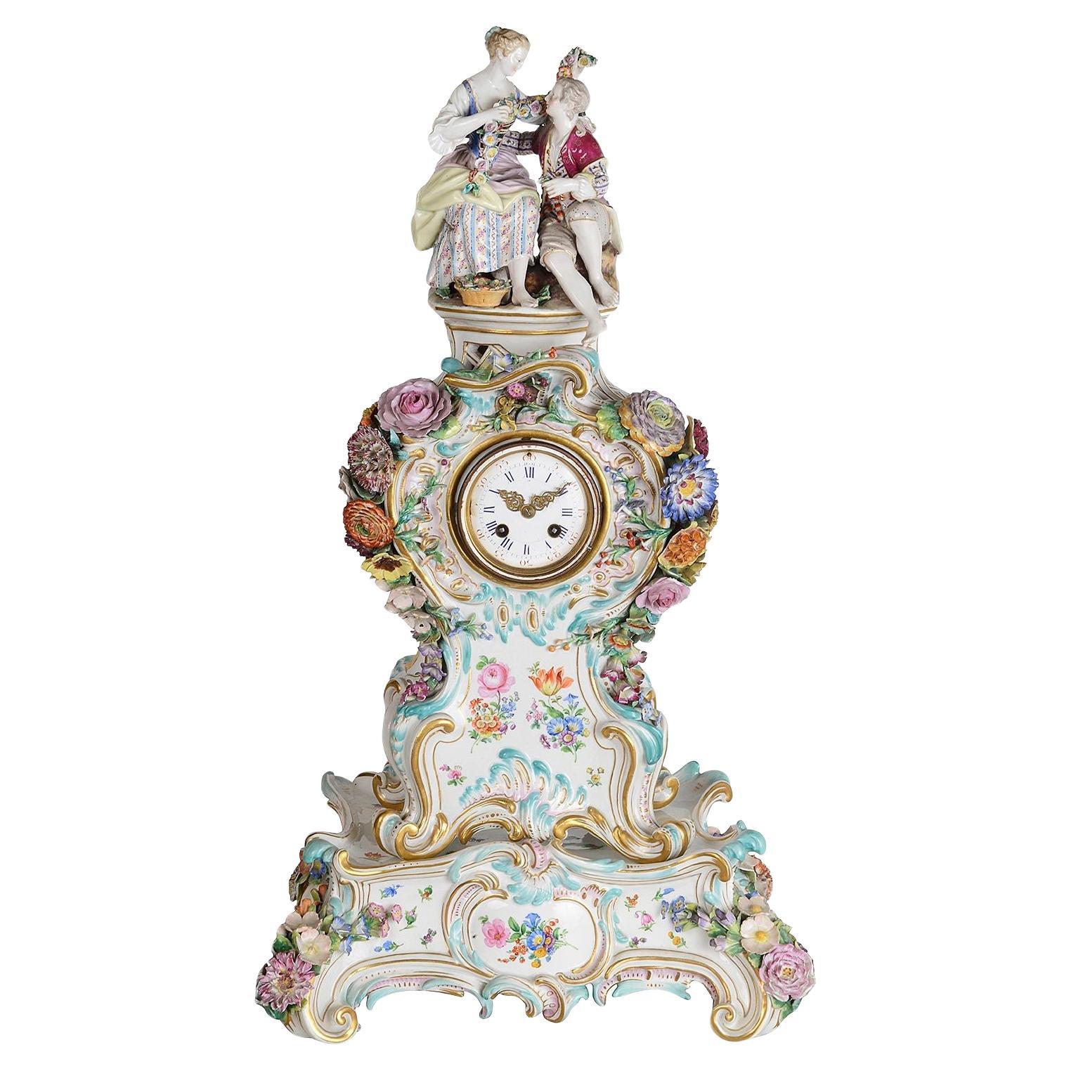 Meissen porcelain 19th century mantle clock.