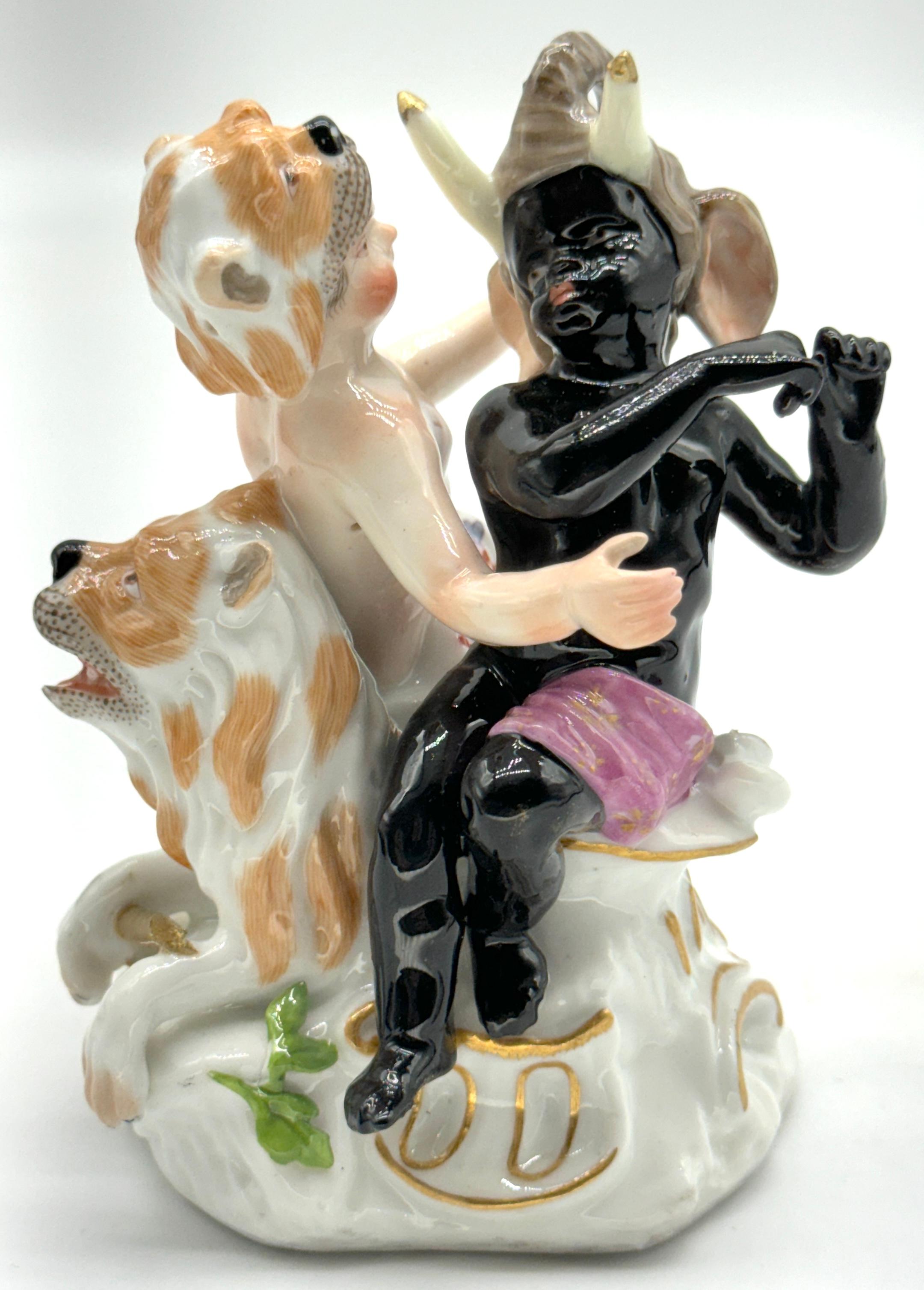 Meissen Porcelain Allegory of the Continent of Africa, Circa 1750
Meissen Porcelain Manufactory, Johann Joachim Kaendler, 1706–1775
Partial Blue Underglaze Crossed Swords, incised #13 or B

By Johann Joachim Kaendler (1706–1775) at the renowned