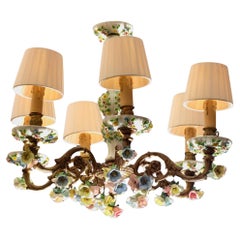 Antique Meissen Porcelain and Bronze Chandelier, Early 20th Century