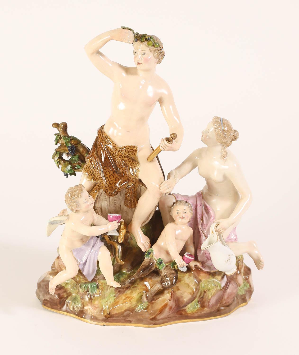 Meissen Porcelain Bacchus and Attendants Figural Group For Sale 9