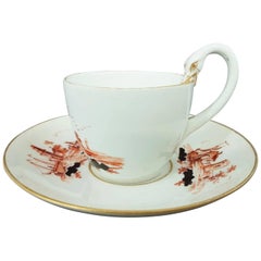 Meissen Porcelain Biedermeier Cup and Saucer with Swan Handle, circa 1820
