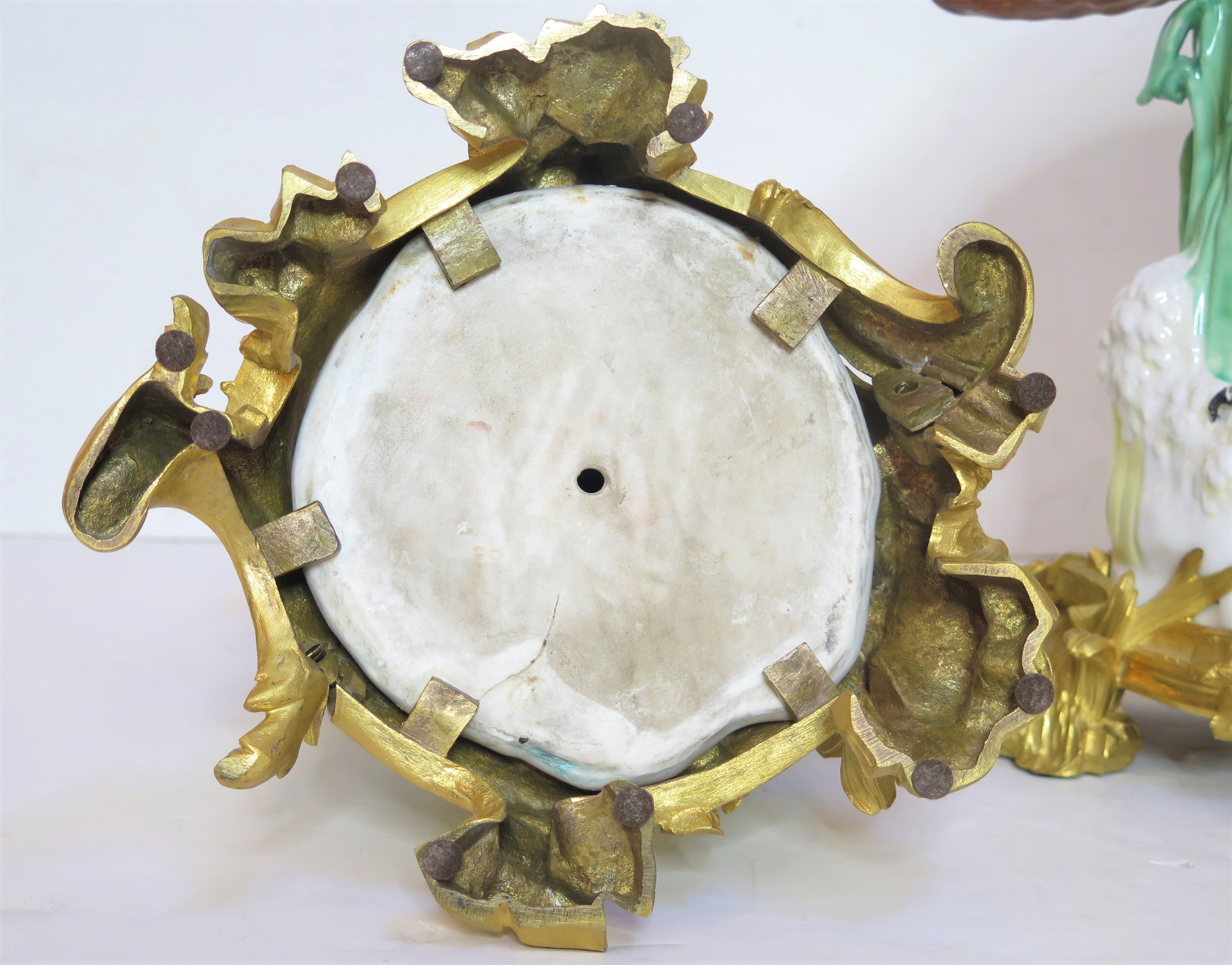 Bronzo Uccelli di Meissen Porcelain su supporti in bronzo dorato / Johann Joachim Kändler in vendita