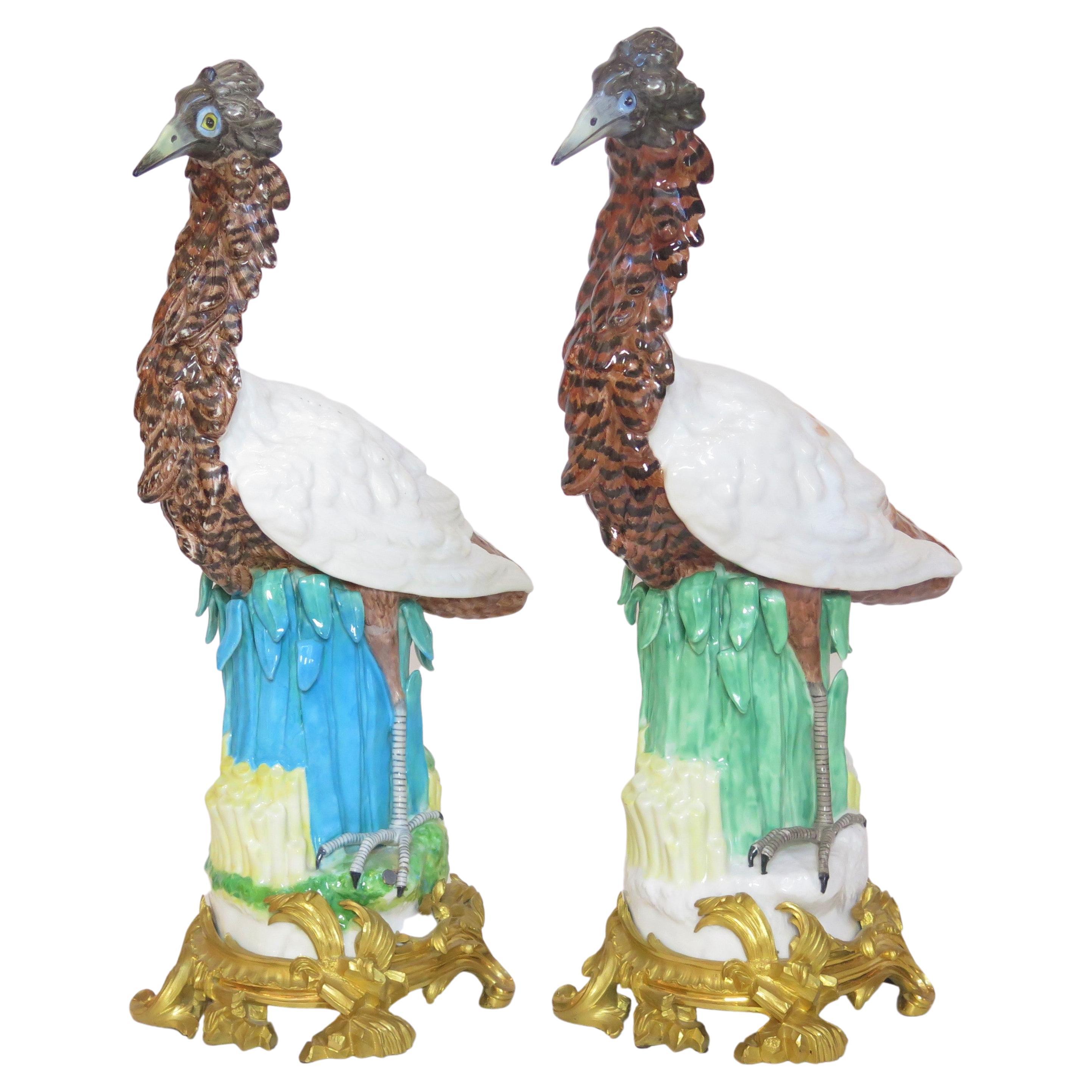 Oiseaux en porcelaine de Meissen sur montures en bronze doré / Johann Joachim Kändler