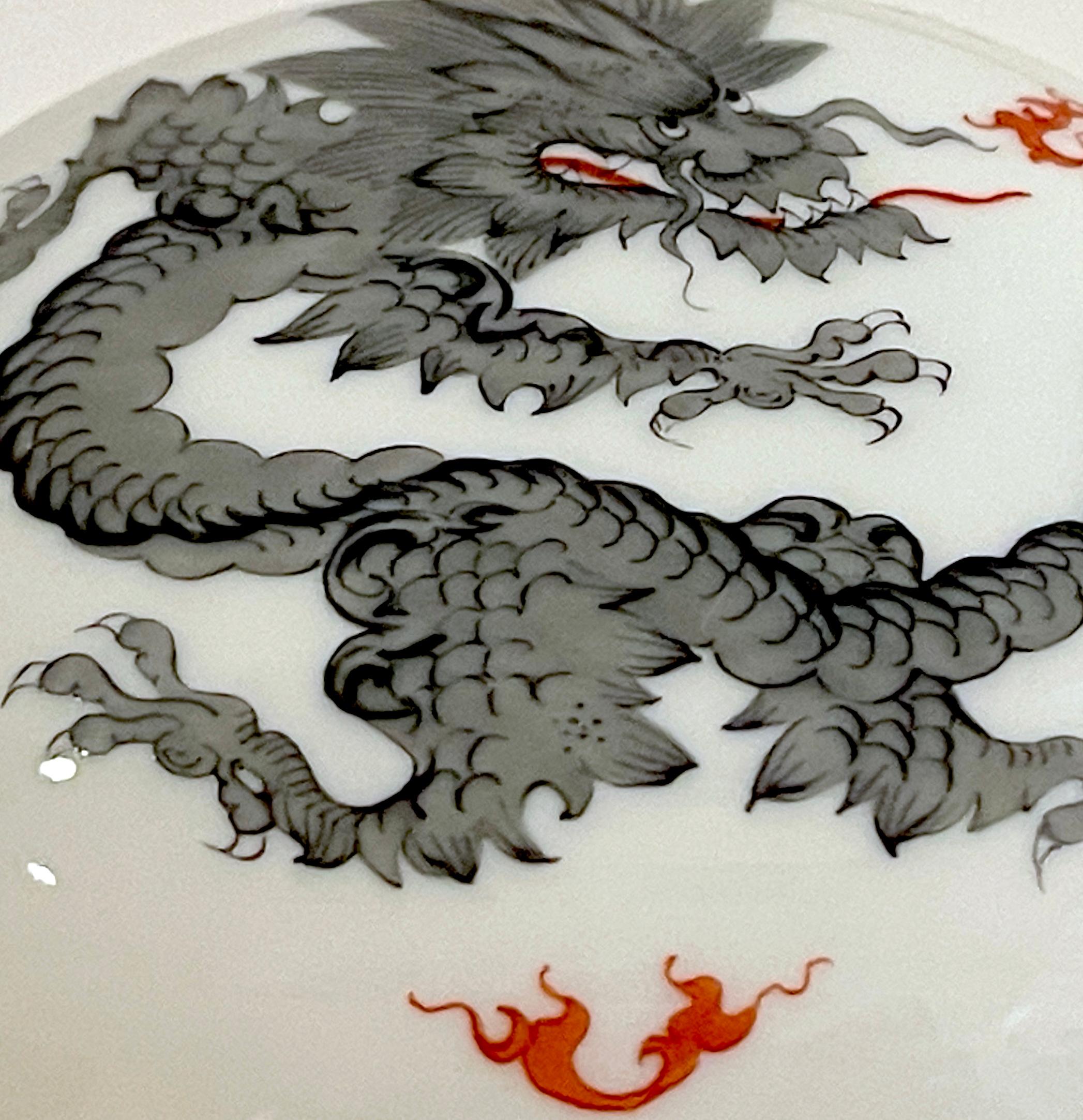 German Meissen Porcelain Black  'Ming Dragon' Covered Box  For Sale