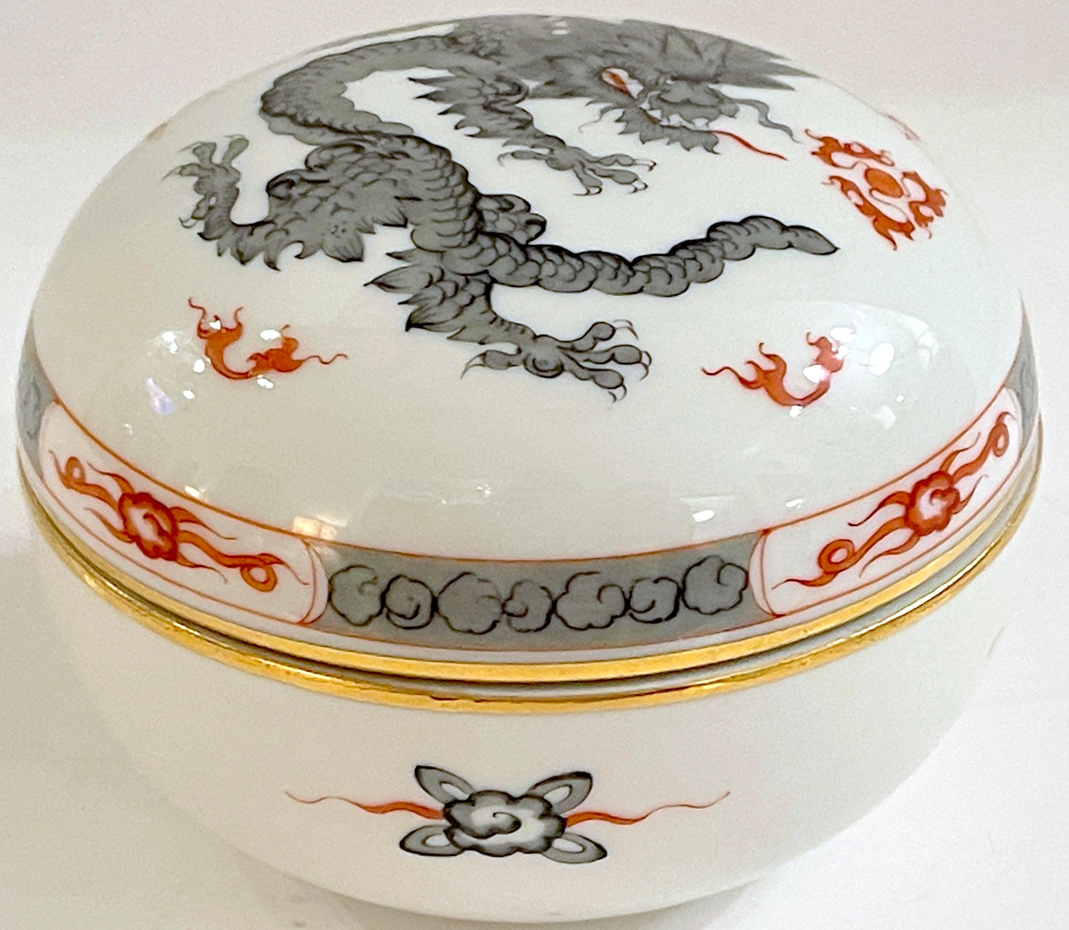 German Meissen Porcelain Black  'Ming Dragon' Covered Box  For Sale