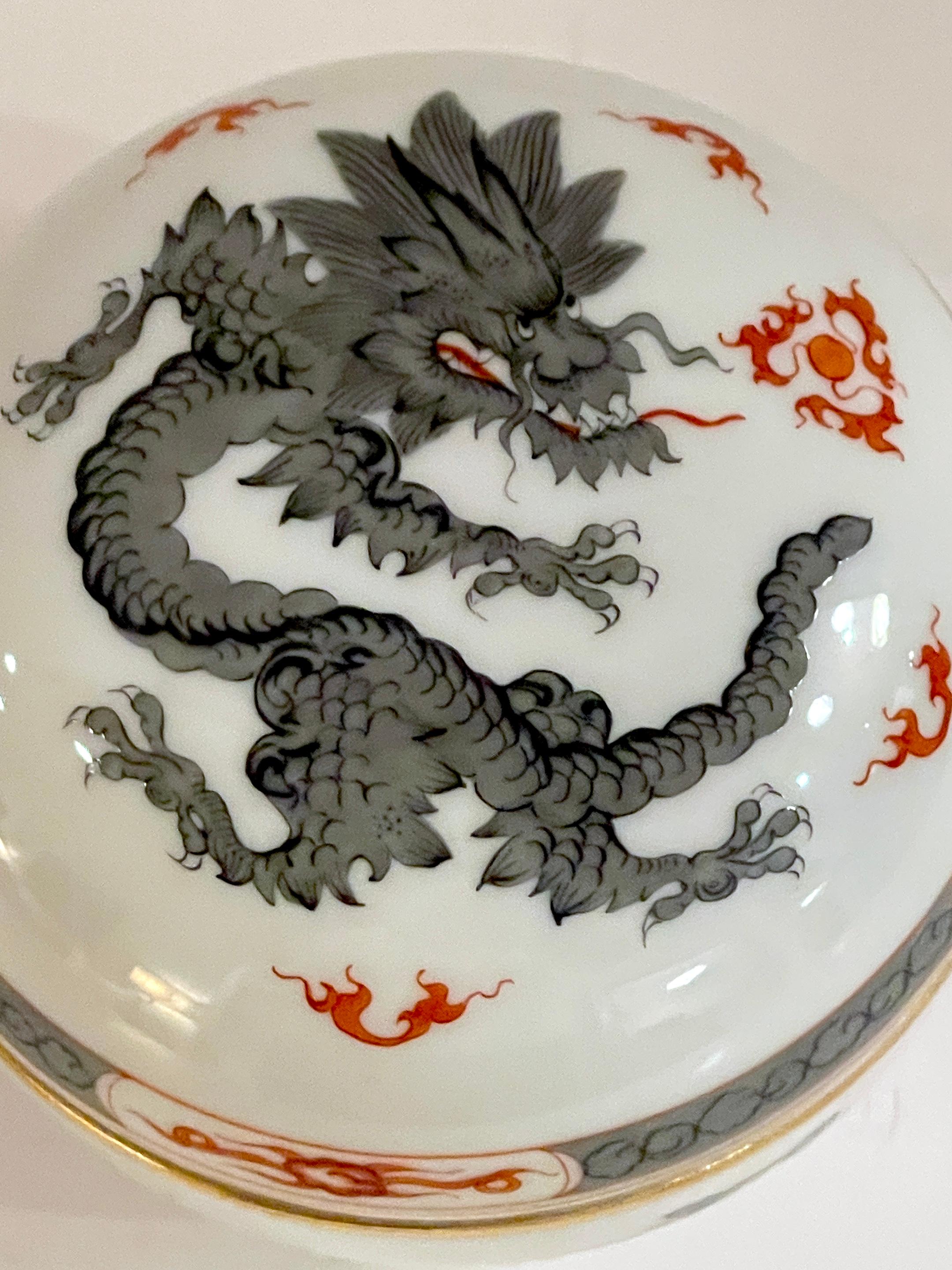 Enameled Meissen Porcelain Black  'Ming Dragon' Covered Box  For Sale