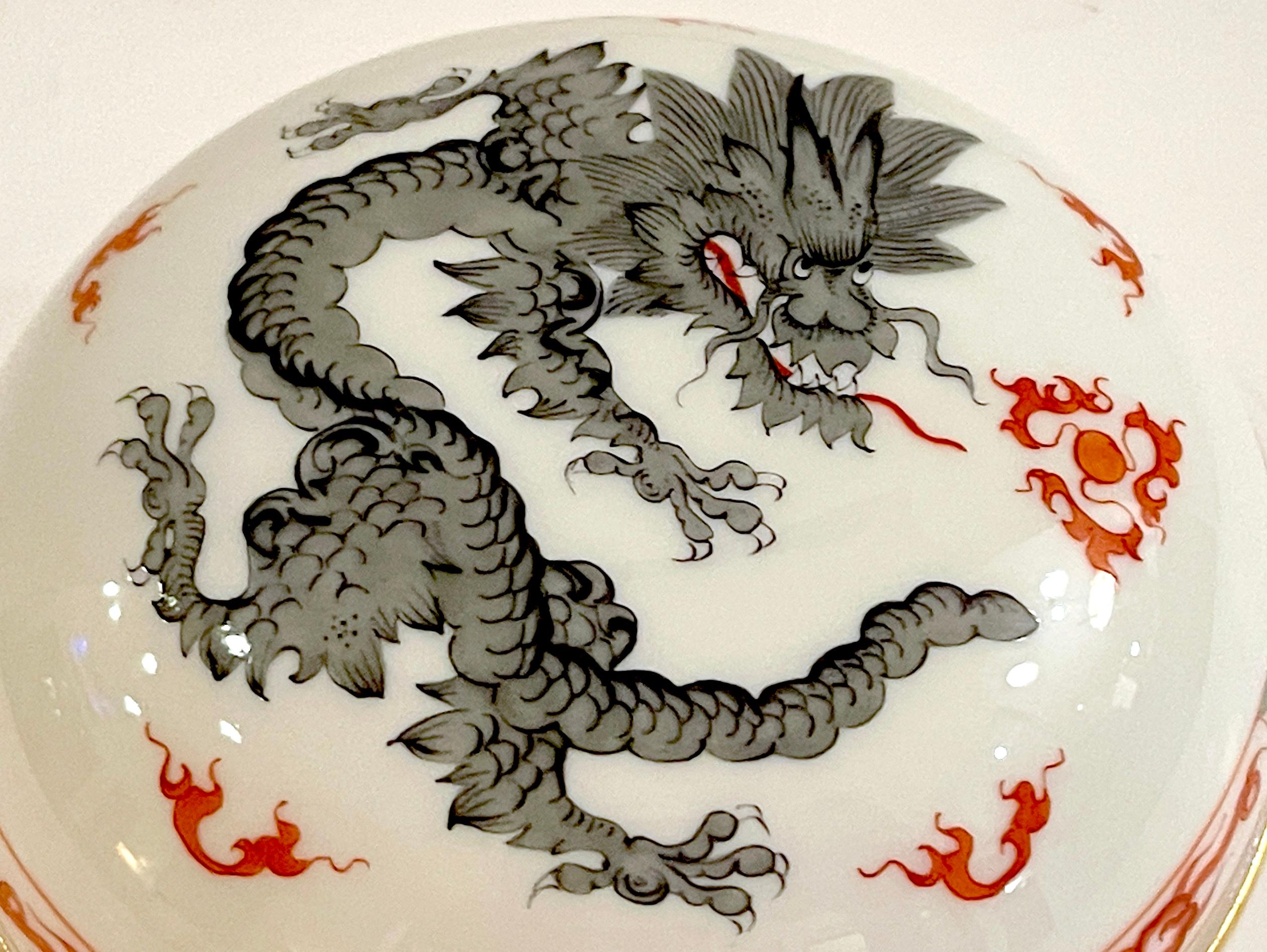 20th Century Meissen Porcelain Black  'Ming Dragon' Covered Box  For Sale
