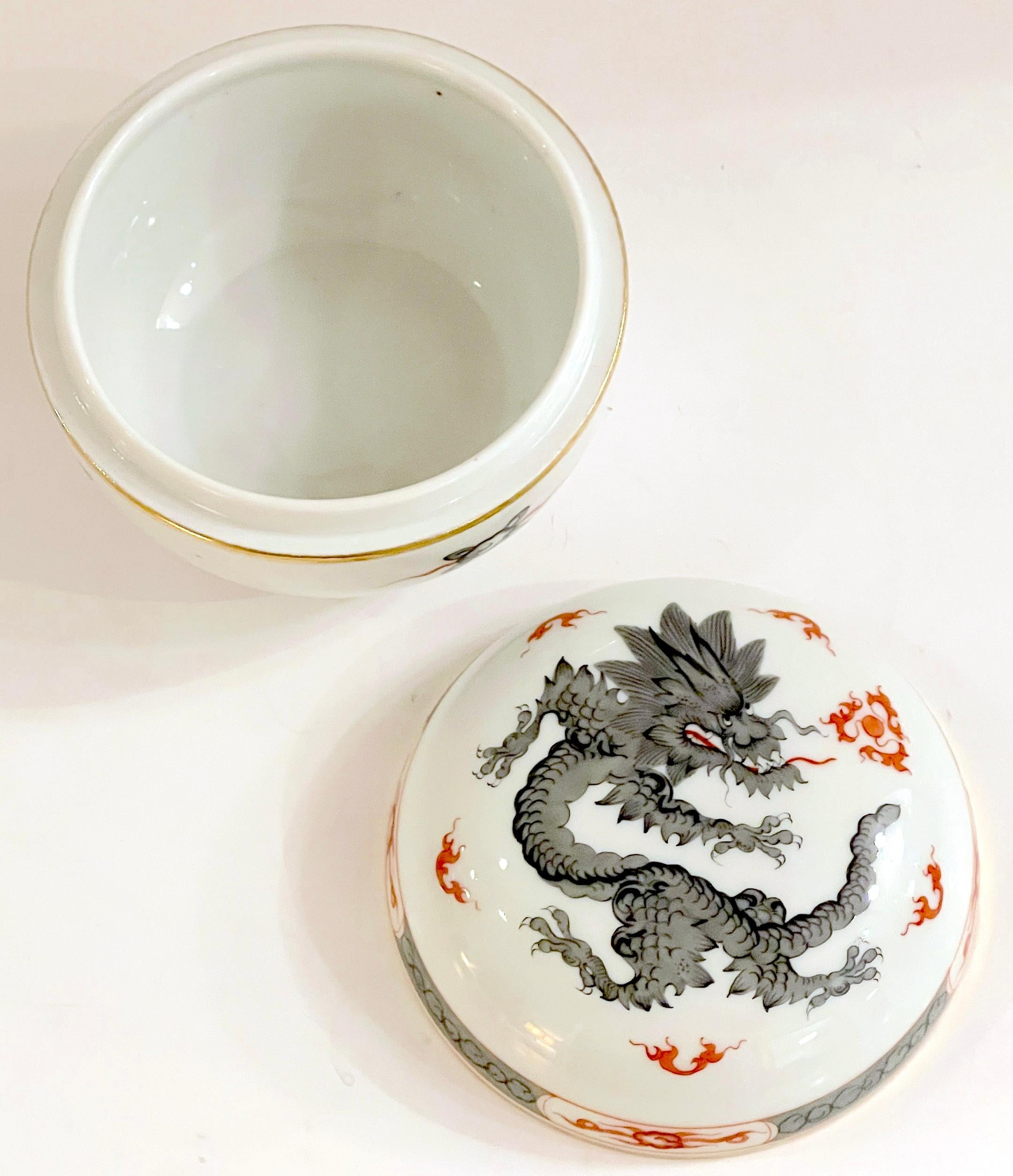 Meissen Porcelain Black  'Ming Dragon' Covered Box  For Sale 1