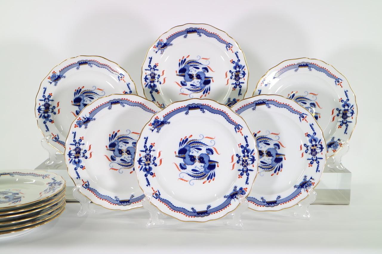 Hand-Painted Meissen Porcelain 'Blue Dragon' Scalloped Dinner Plates