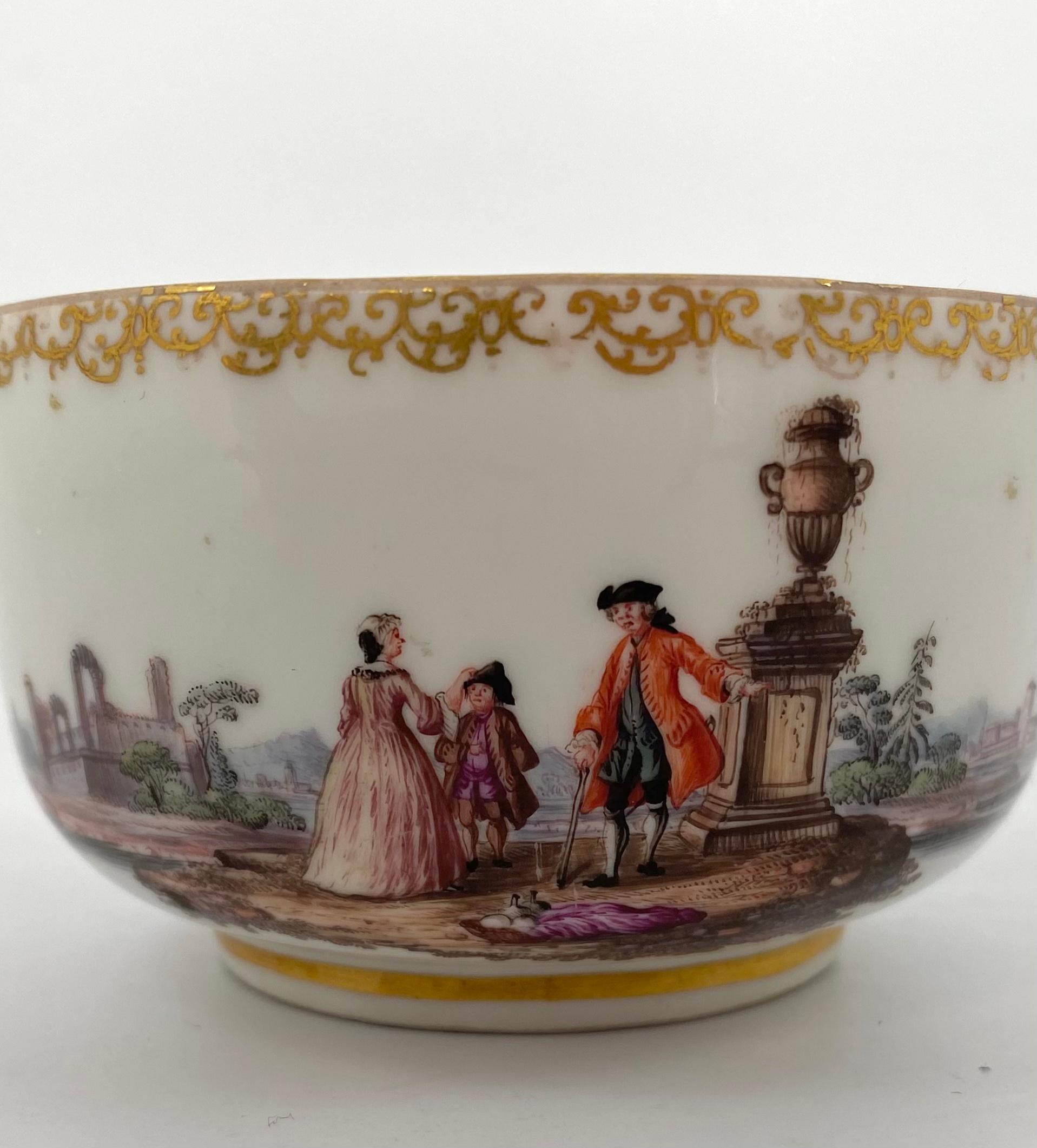 Fired Meissen Porcelain Bowl, Harbour Scenes, c. 1735