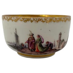 Antique Meissen Porcelain Bowl, Harbour Scenes, c. 1735