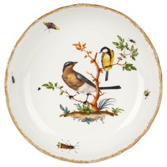 Meissen Porcelain Bowl Painted with Birds and Insects, 19th Century