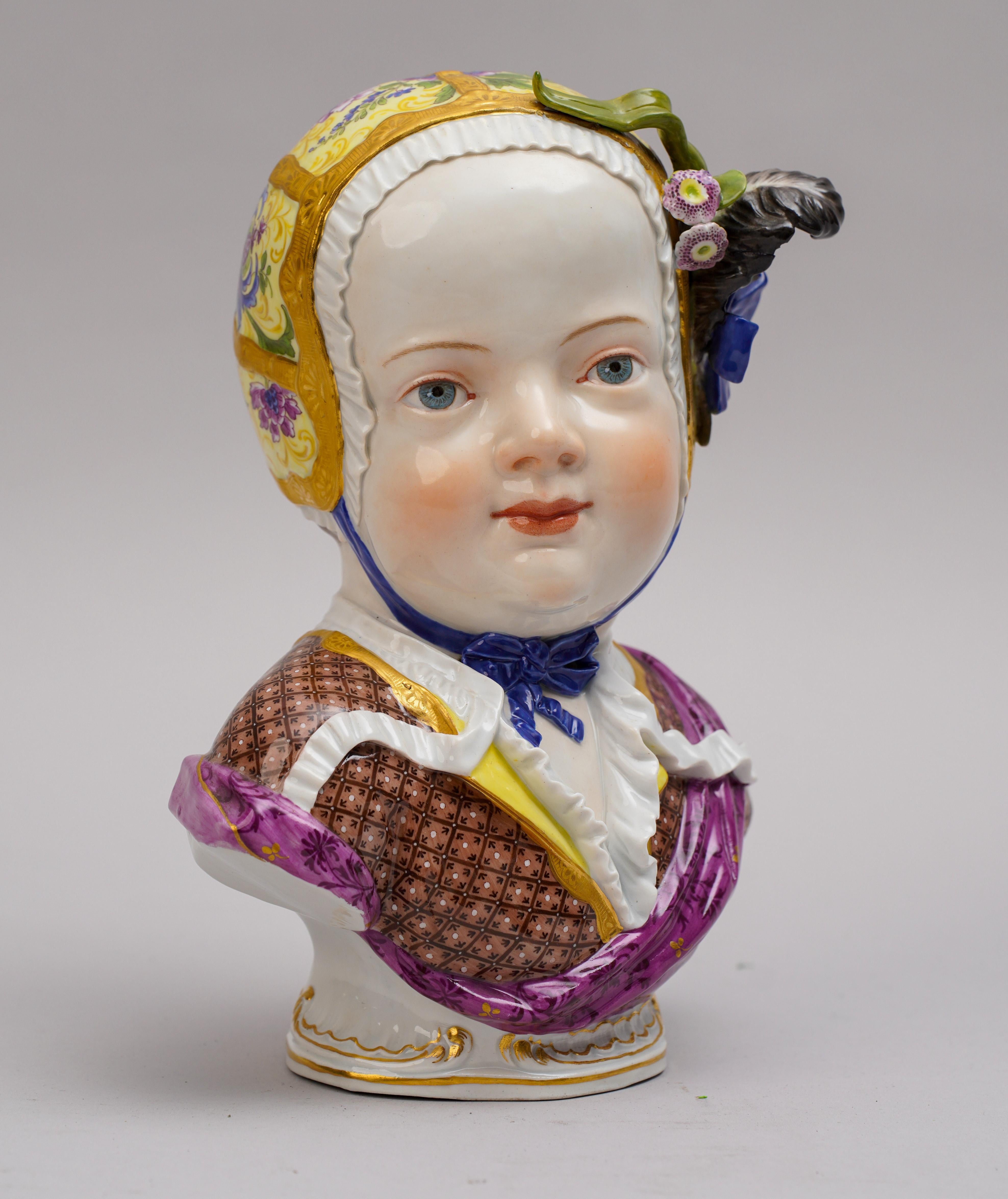 Hand-Painted Meissen Porcelain Bust of a Child For Sale