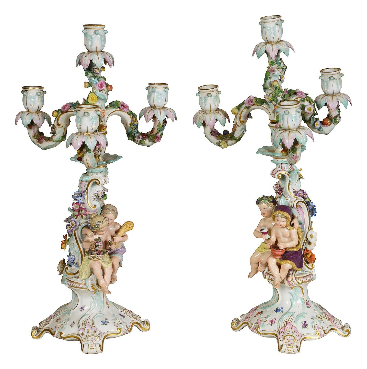 Dipinto a mano Candelabro in porcellana di Meissen, 1890 circa in vendita