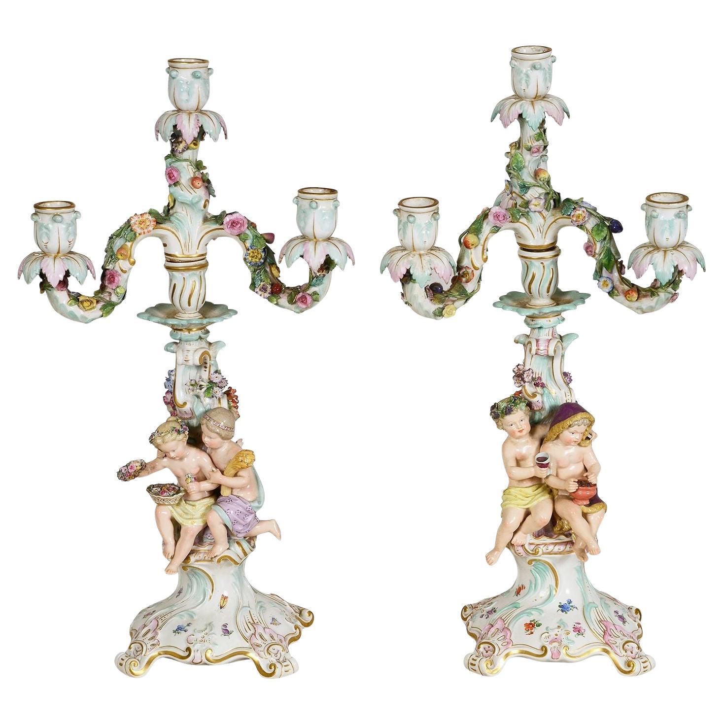 Candelabro in porcellana di Meissen, 1890 circa in vendita