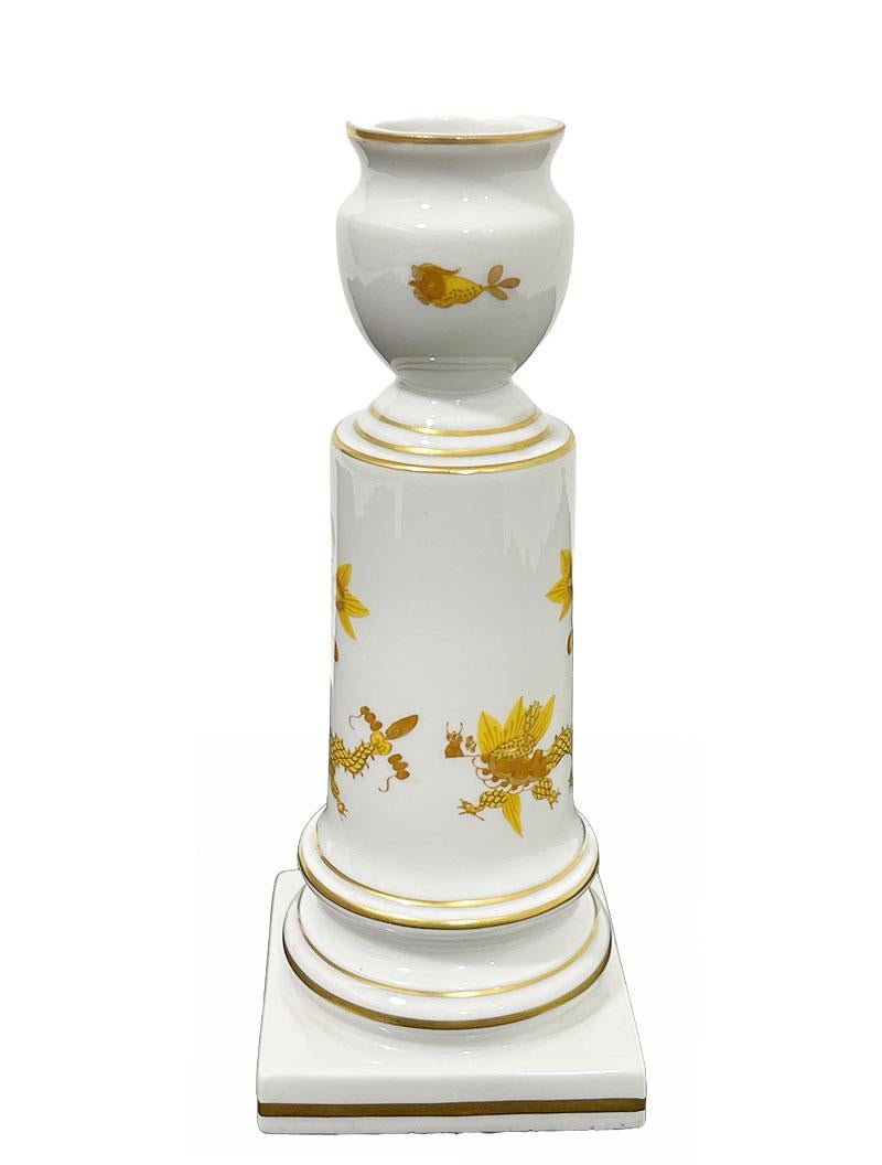 German Meissen Porcelain Candlestick Holder Ornate Yellow Dragon For Sale