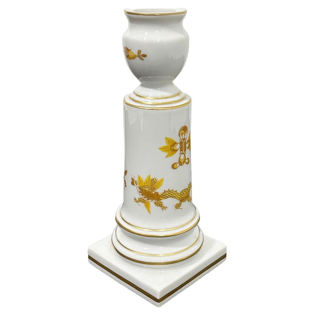Meissen Porcelain Candlestick Holder Ornate Yellow Dragon For Sale