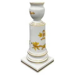 Vintage Meissen Porcelain Candlestick Holder Ornate Yellow Dragon