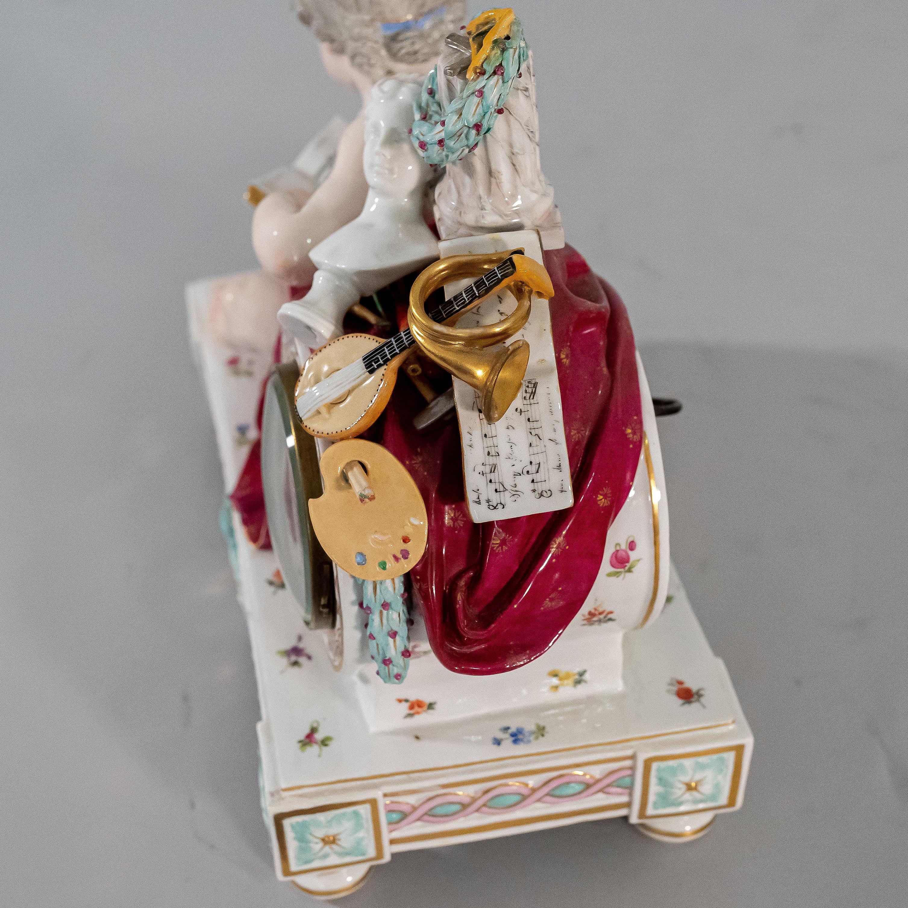 19th Century Meissen Porcelain Clock Putti Reading a Book For Sale