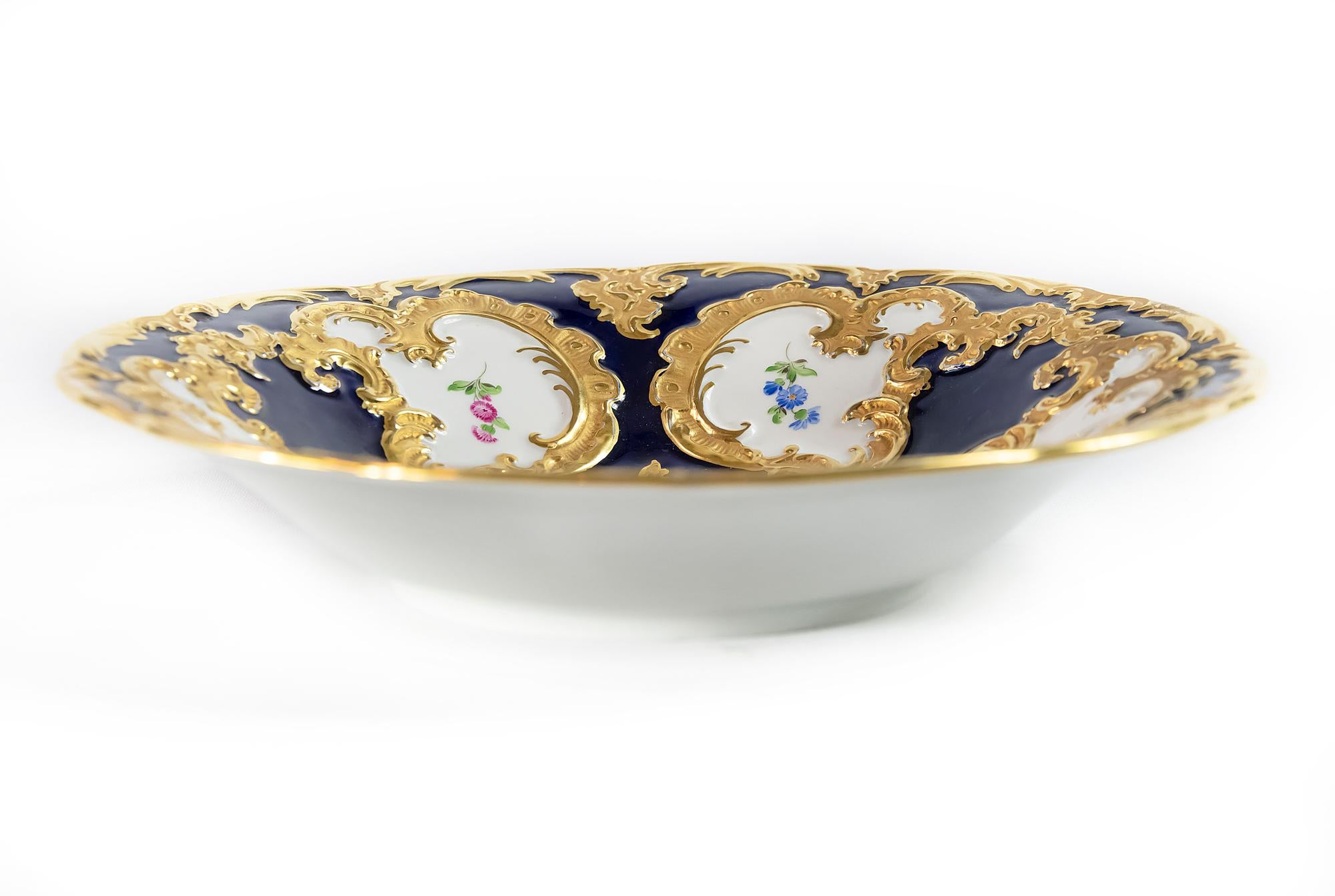 German Meissen Porcelain Cobalt and Gold Deep Cabinet Plate/Bowl