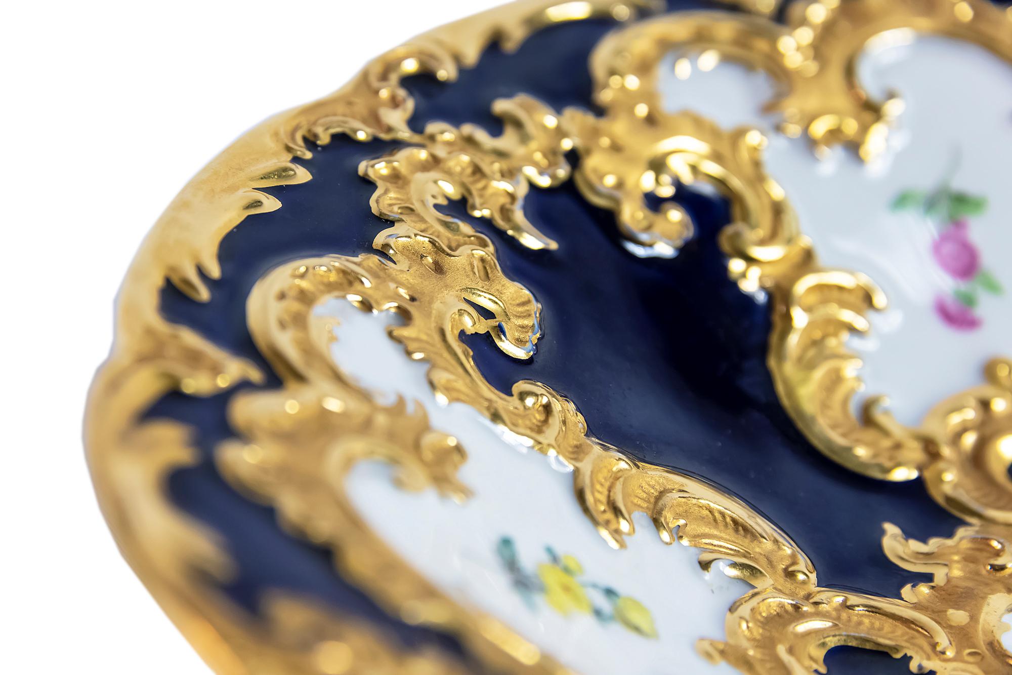 Gilt Meissen Porcelain Cobalt and Gold Deep Cabinet Plate/Bowl