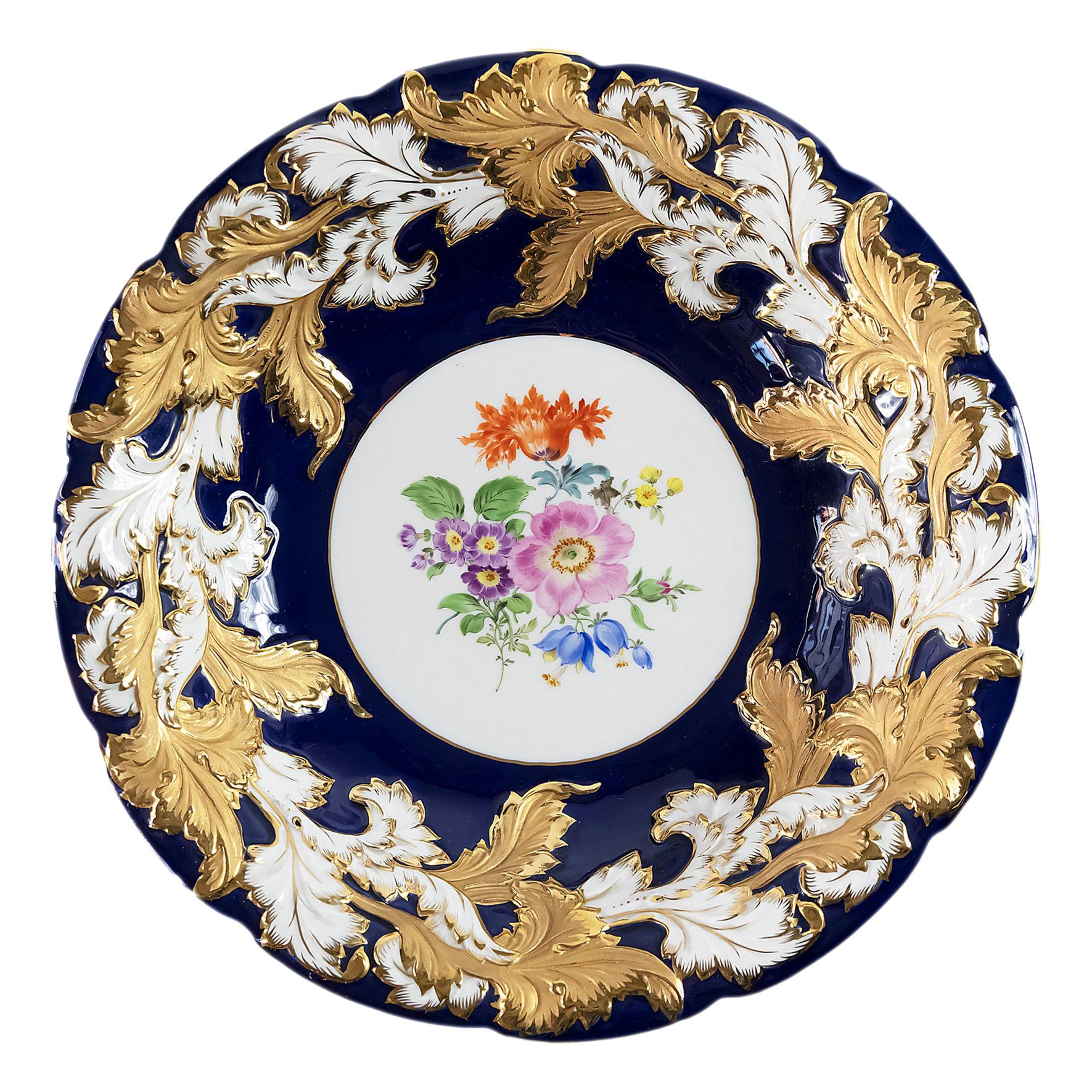 Meissen Porcelain Cobalt and Gold Deep Cabinet Plate/Bowl