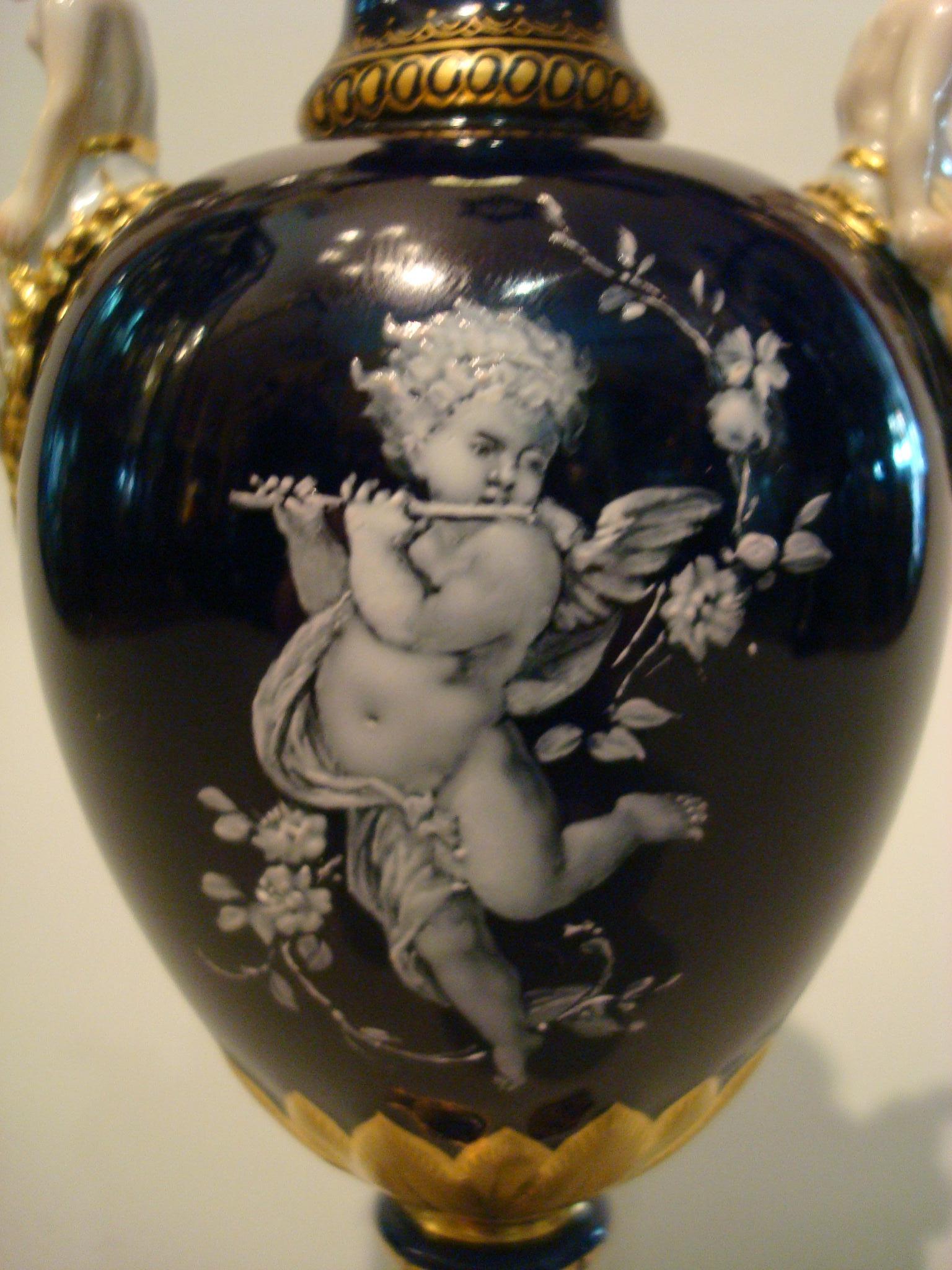 Renaissance Meissen Porcelain Cobalt-Blue Limoges Enameled Porcelain Ground Vase